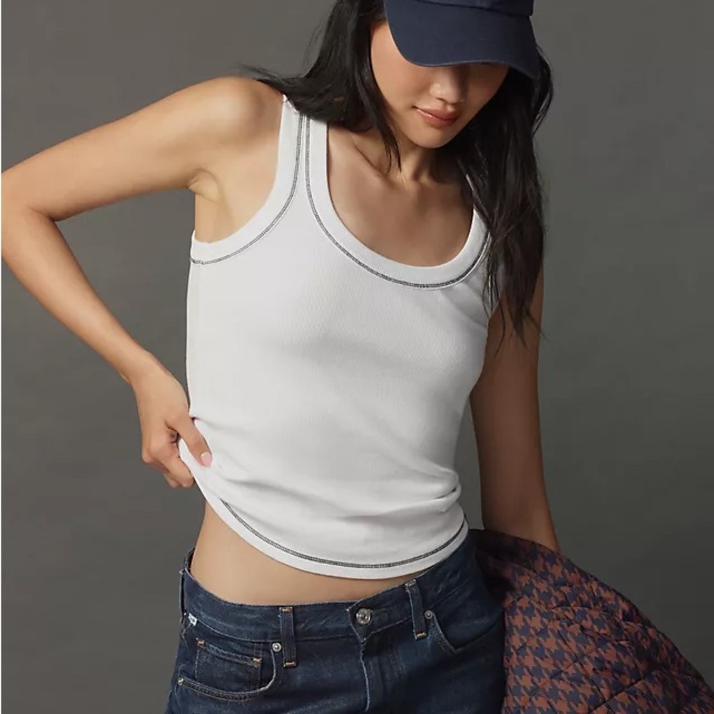 ANTHROPOLOGIE Pilcro Sunny Scoop Neck White Tank Top Small S